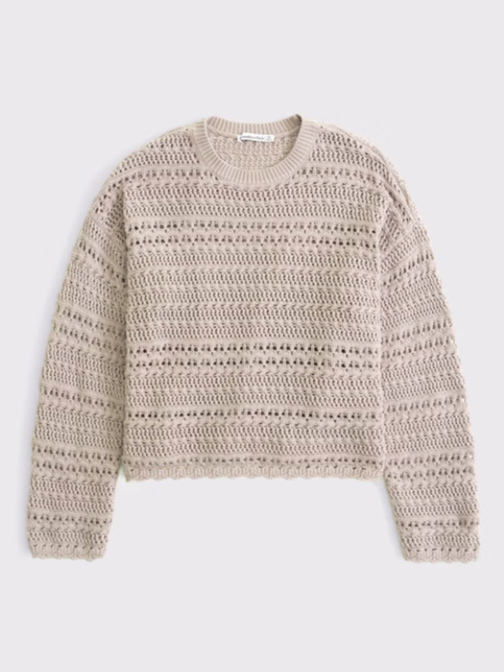 Abercrombie Textural Open-Stitch Crew Sweater Tan (Size S)